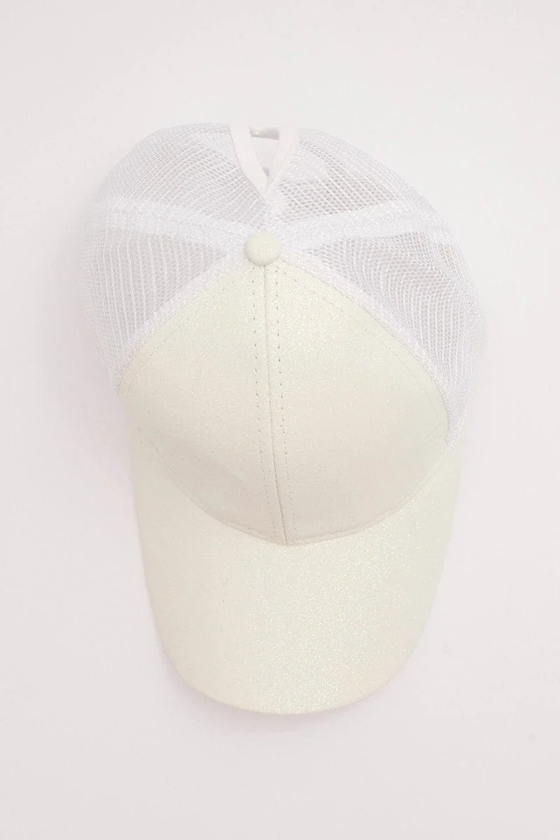 White Glitter Trucker Cap
