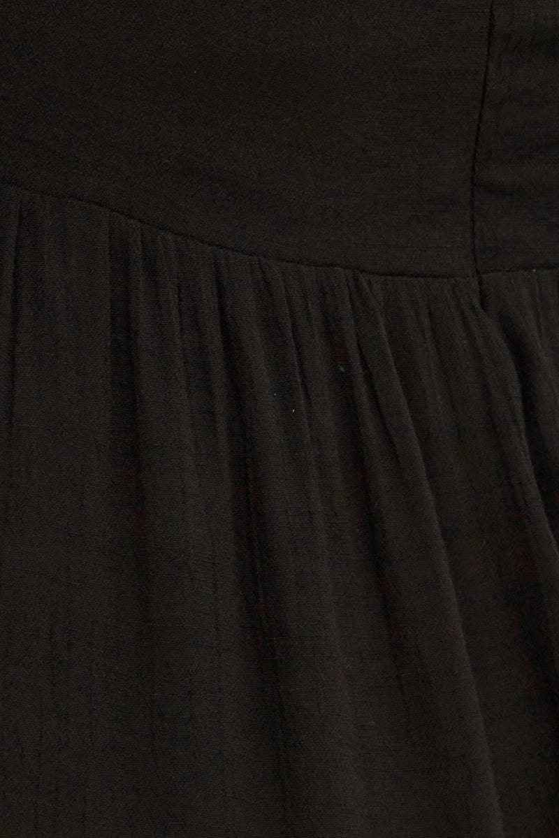 Black Midi Dress Short Sleeve V-Neck