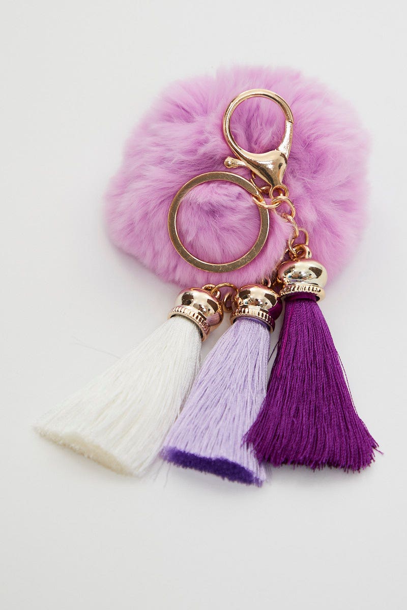 Purple Faux Fur With Tassel Key Ring