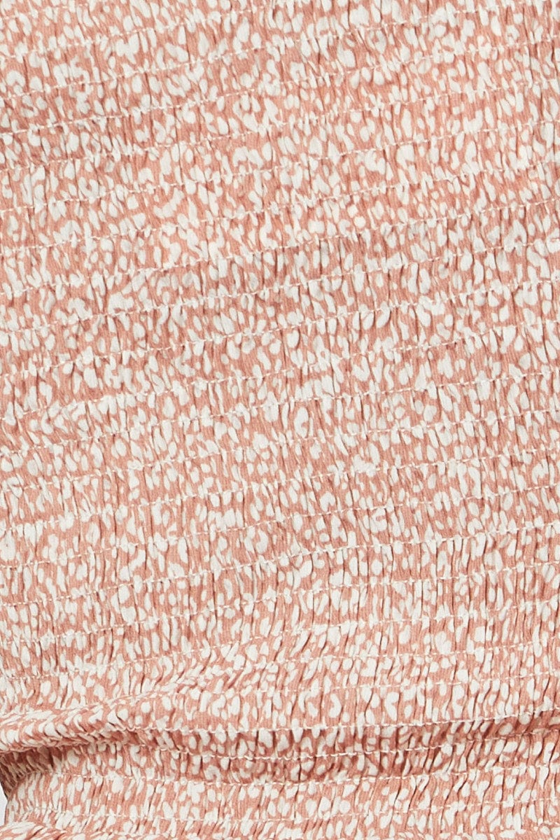 Geo Print Crop Top Short Sleeve Off Shoulder