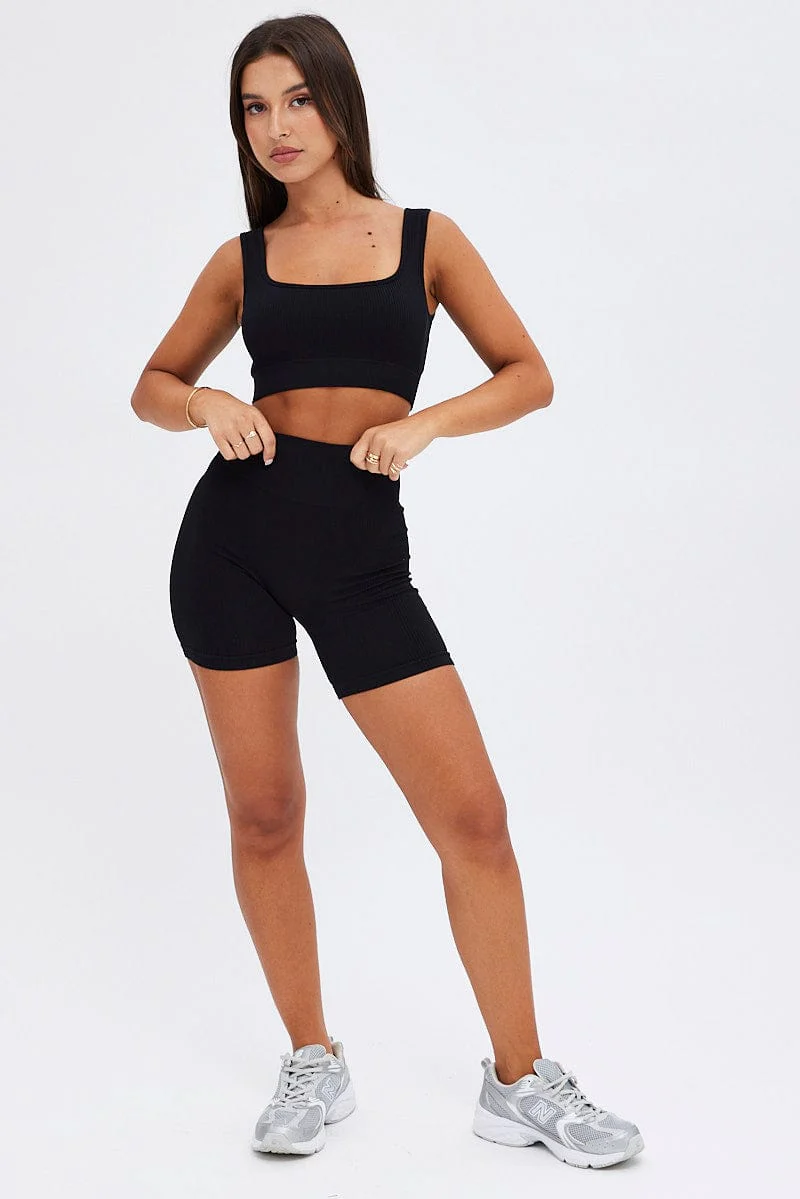 Black Crop Tank Top Seamless Activewear