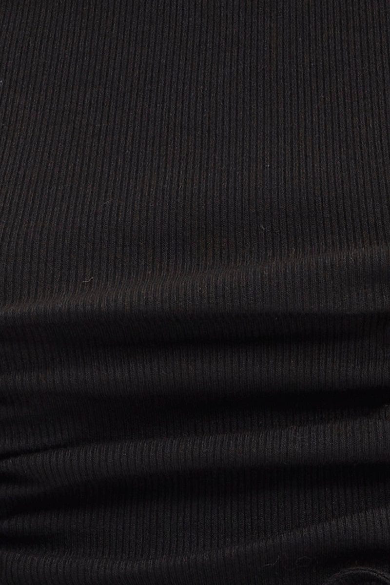 Black Ruched Crop Top Long Sleeve