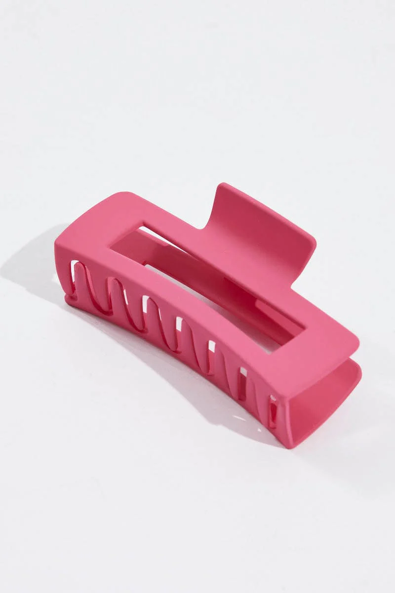 Pink Large Rectangle Claw Clip
