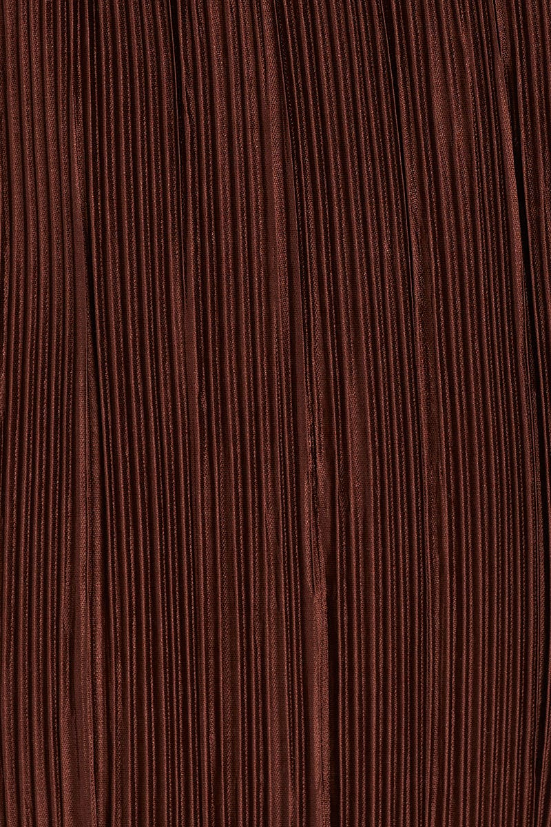 Brown Plisse Pants Wide Leg High Rise