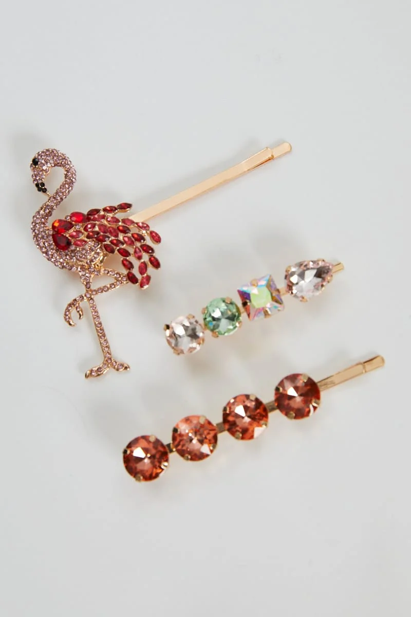 Pink Diamante Hair Clips
