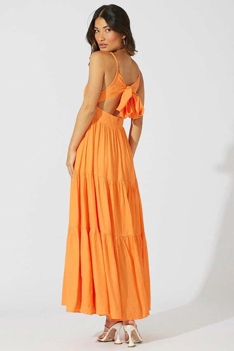 Orange Maxi Dress Tiered Sleeveless
