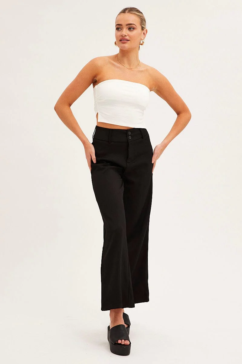 Black Mid Rise Pant Tailored Wide Leg