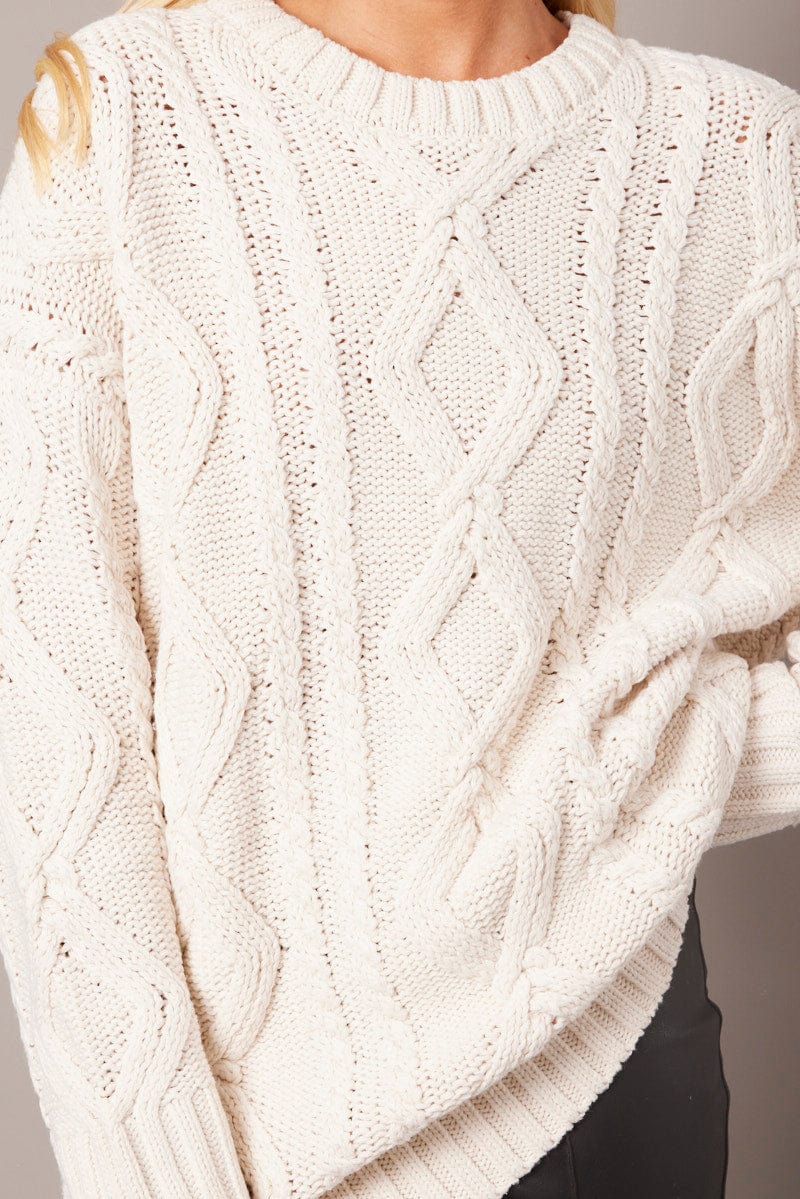 White Cable Knit Top Long Sleeve Longline