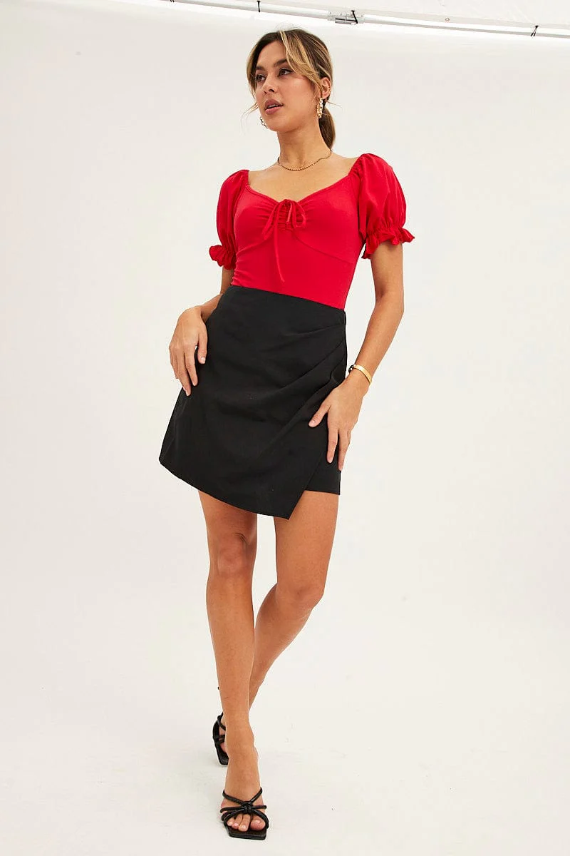 Black Mini Skirt Wrap Front