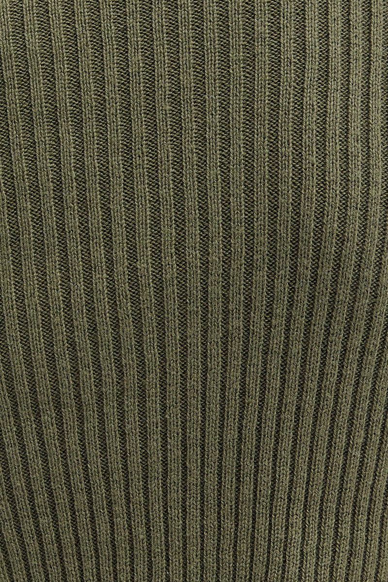 Green Knit Top Long Sleeve Crop