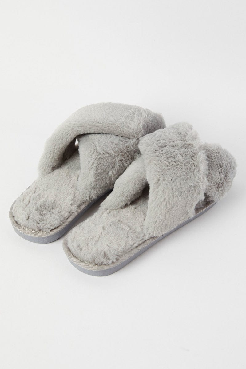 Grey Faux Fur Slippers