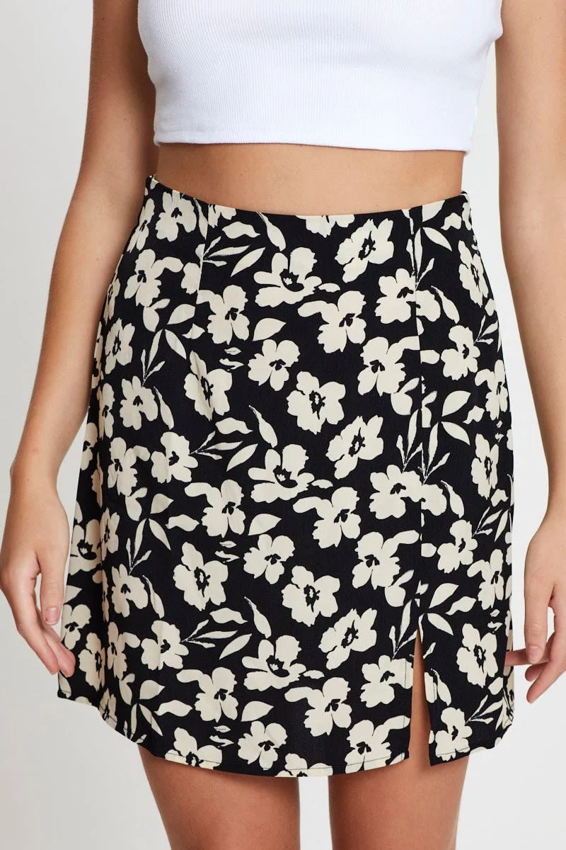 Print Mini Skirt High Rise