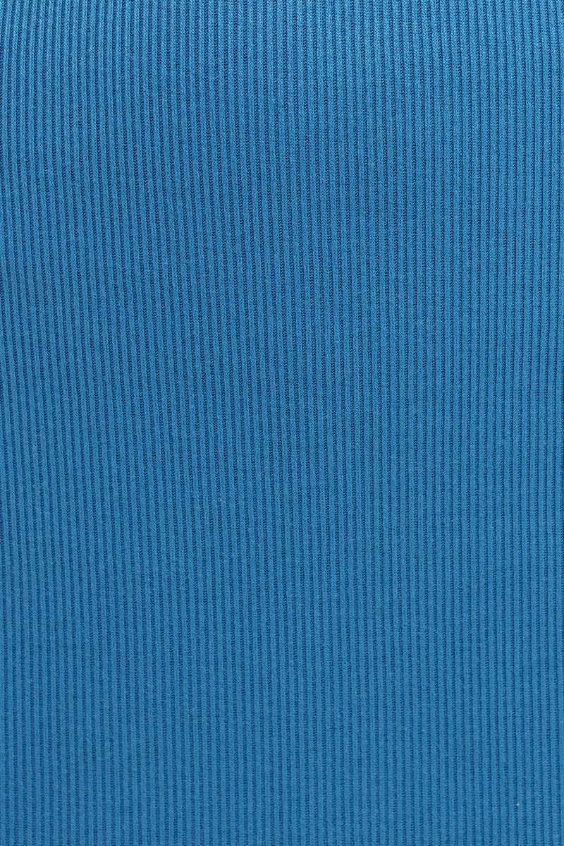 Blue Ribbed Evening Dress Strapless