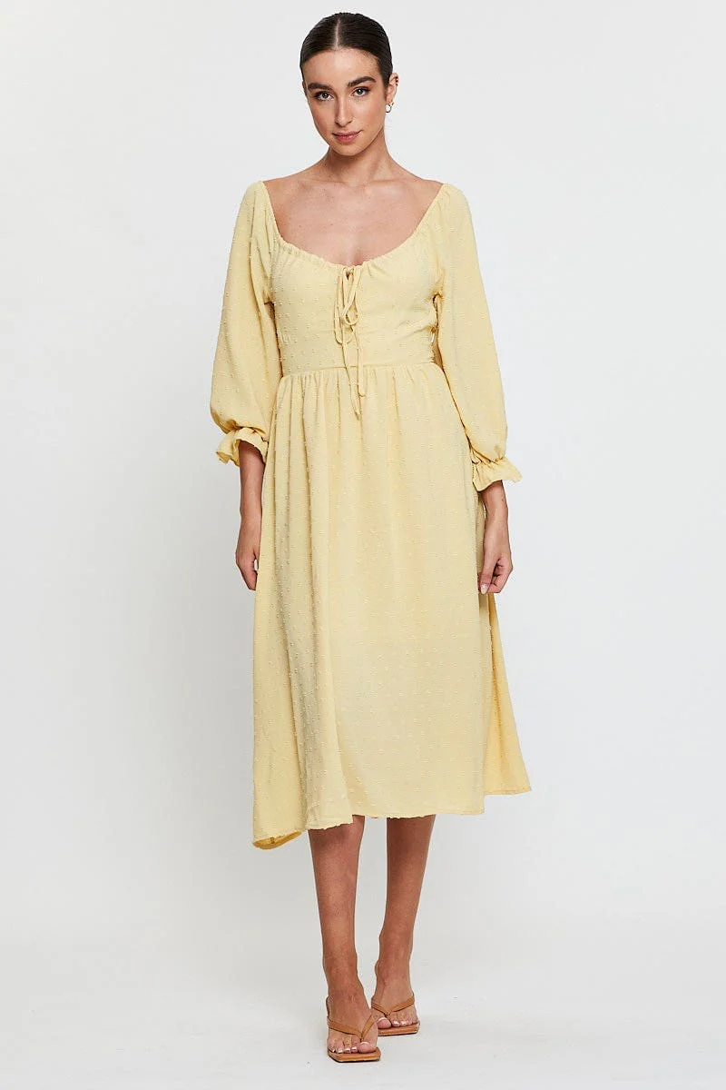 Yellow Maxi Dress Long Sleeve V Neck
