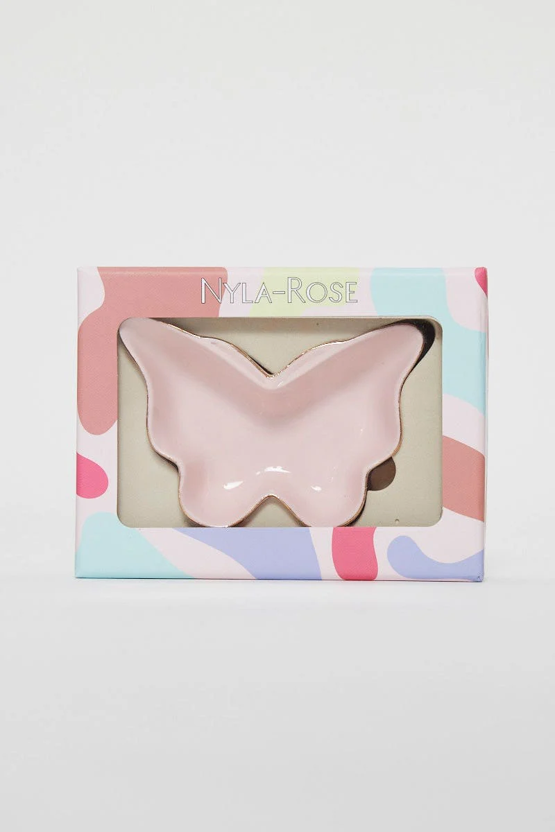 Pink Christmas Butterfly Trinket Dish