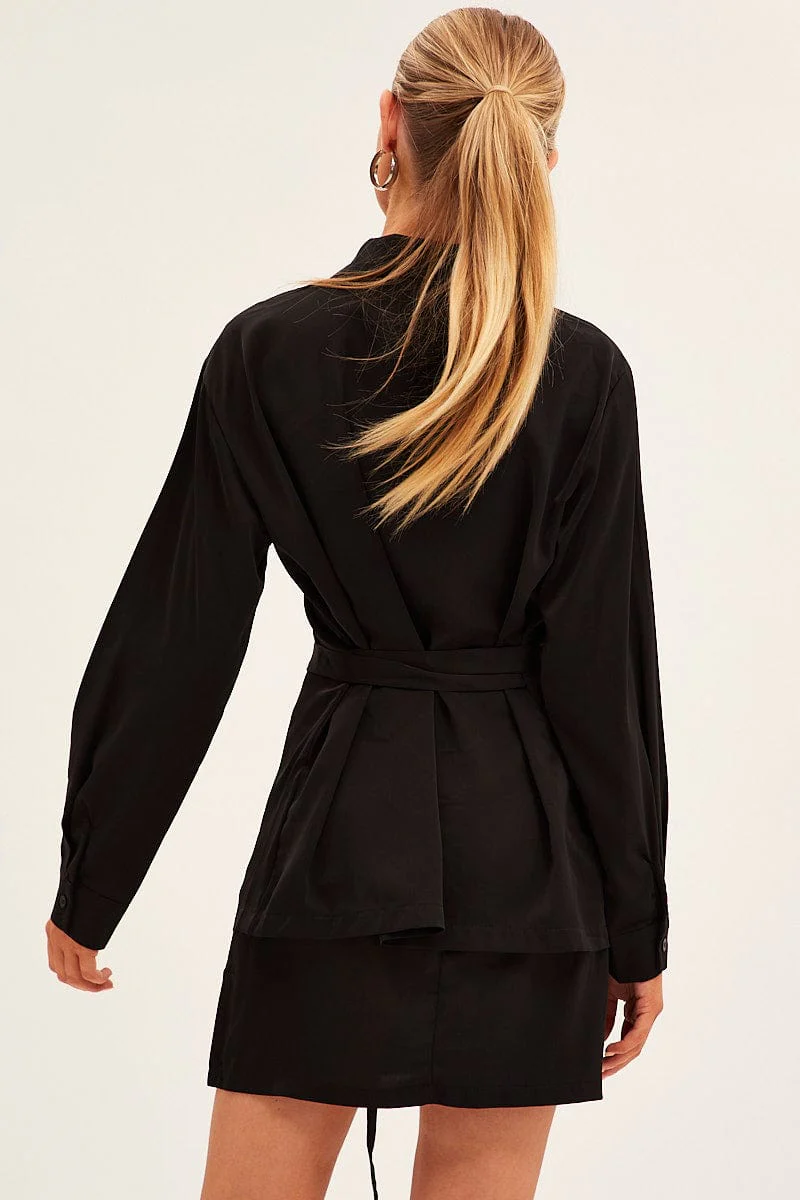 Black Shirt Top Long Sleeve Satin