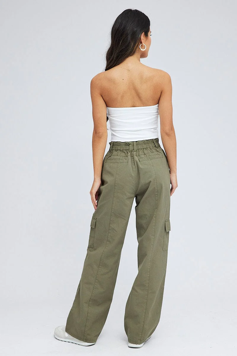 Green Cargo Pants Mid Rise