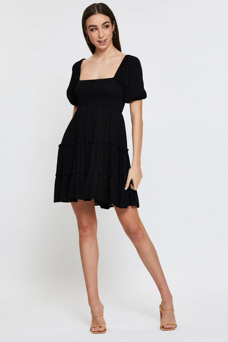 Black Mini Dress Square Neck