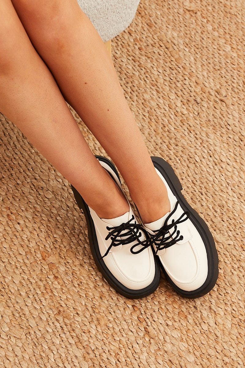 White Lace Up Chunky Sole Loafers