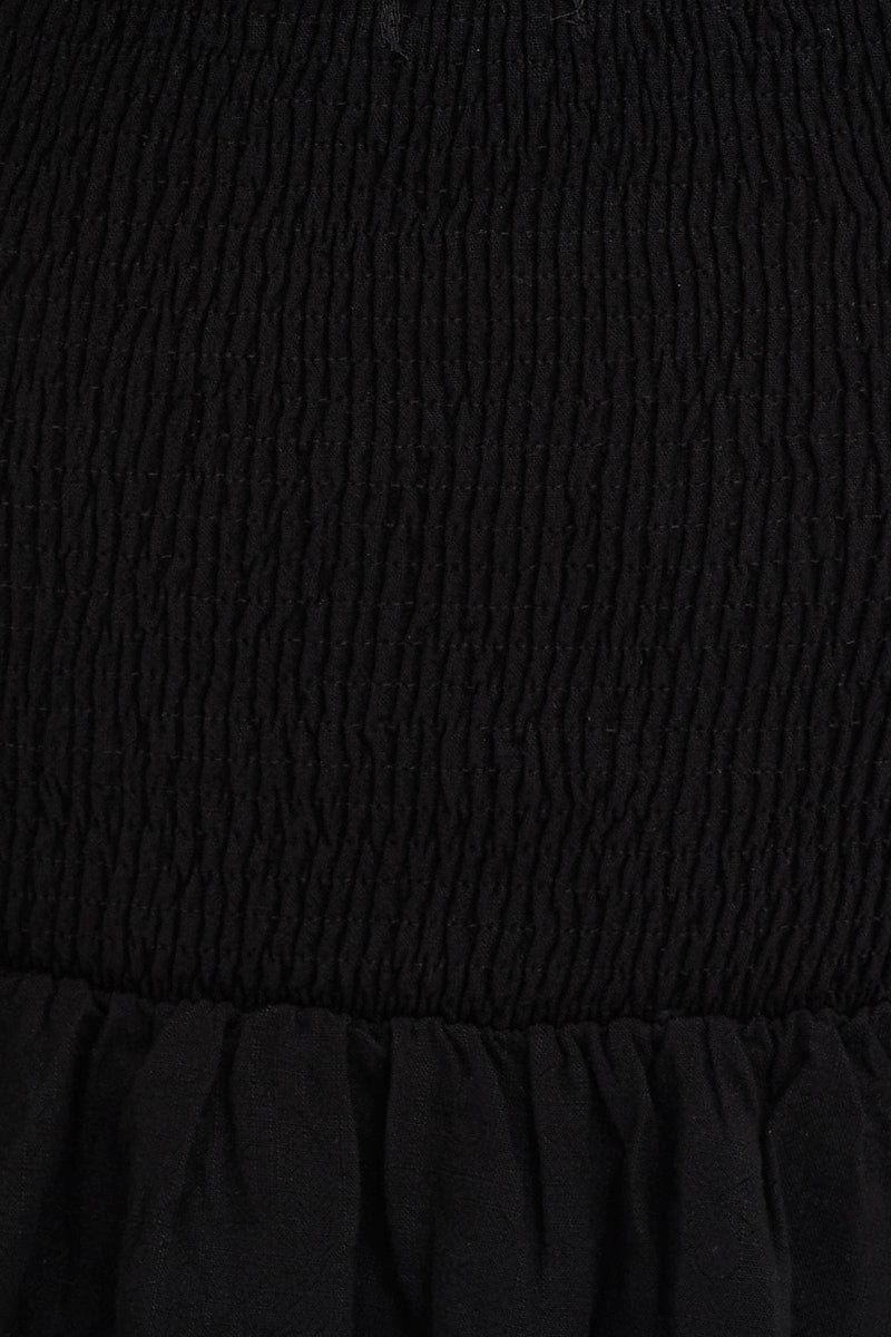 Black Puff Sleeve Shirred Top