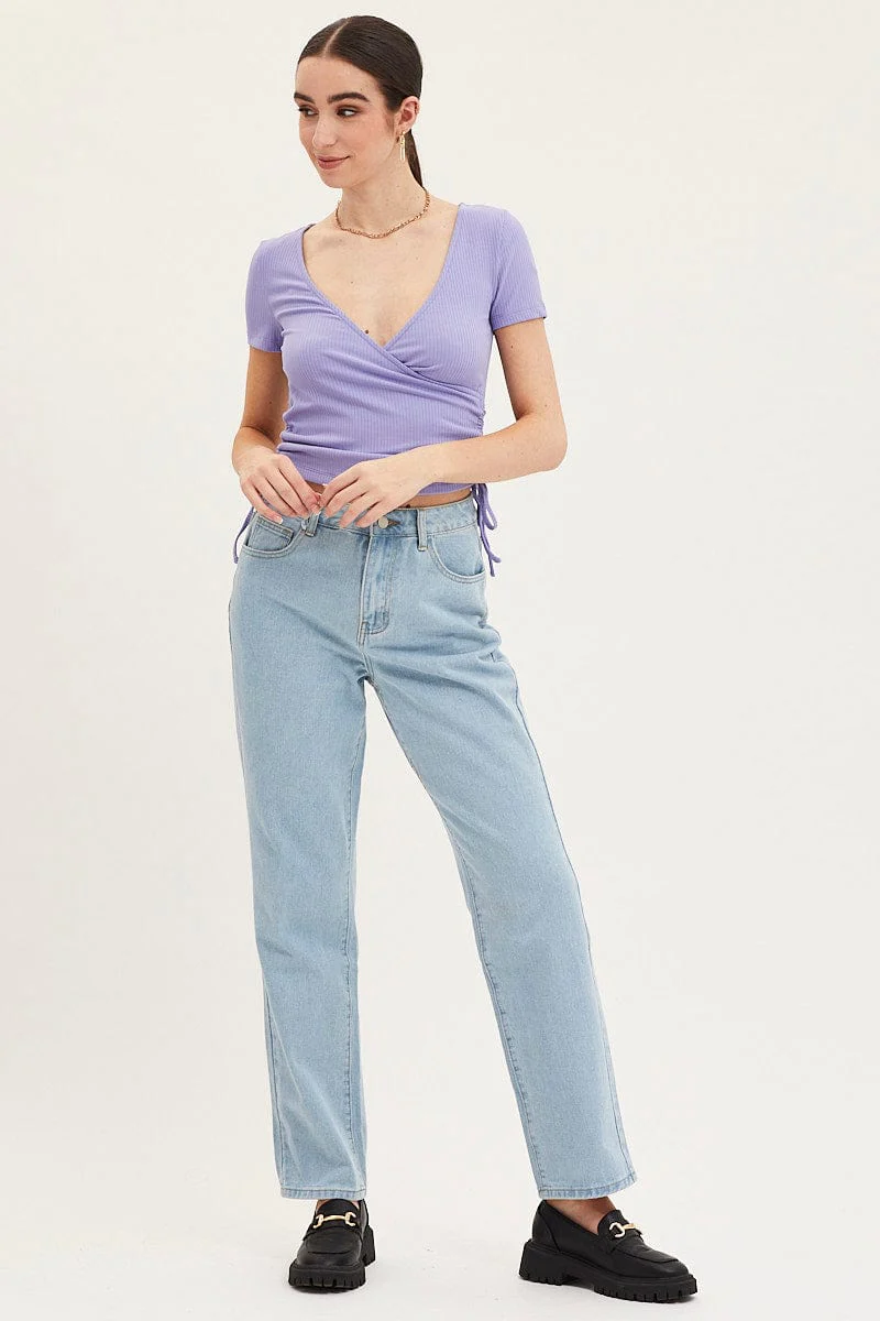 Purple Top Drawstring Wrap Neck