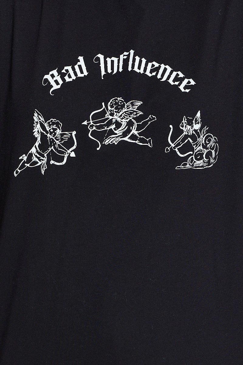 Black Graphic T Shirt Short Sleeve Crop