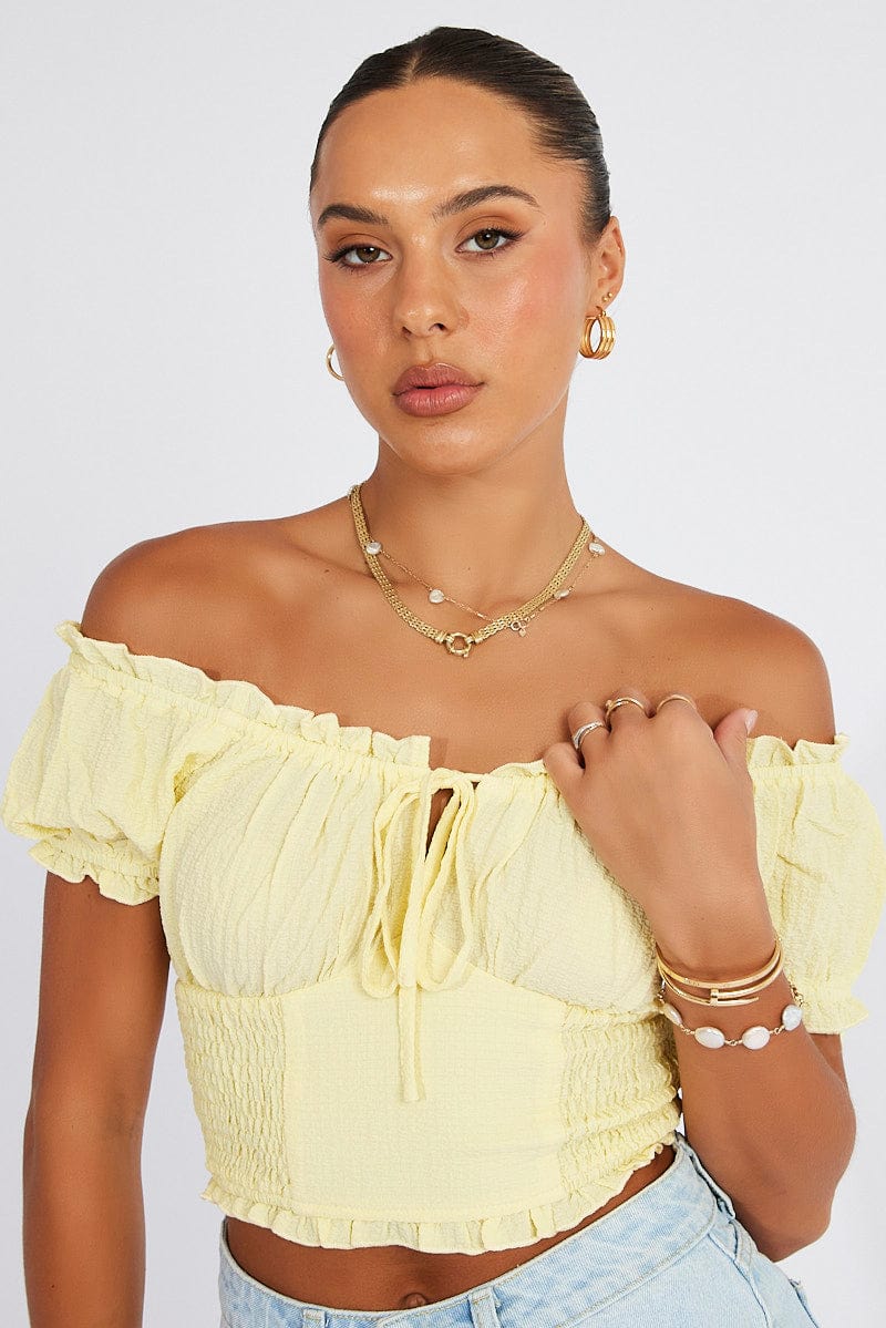 Yellow Ruched Top Short Sleeve