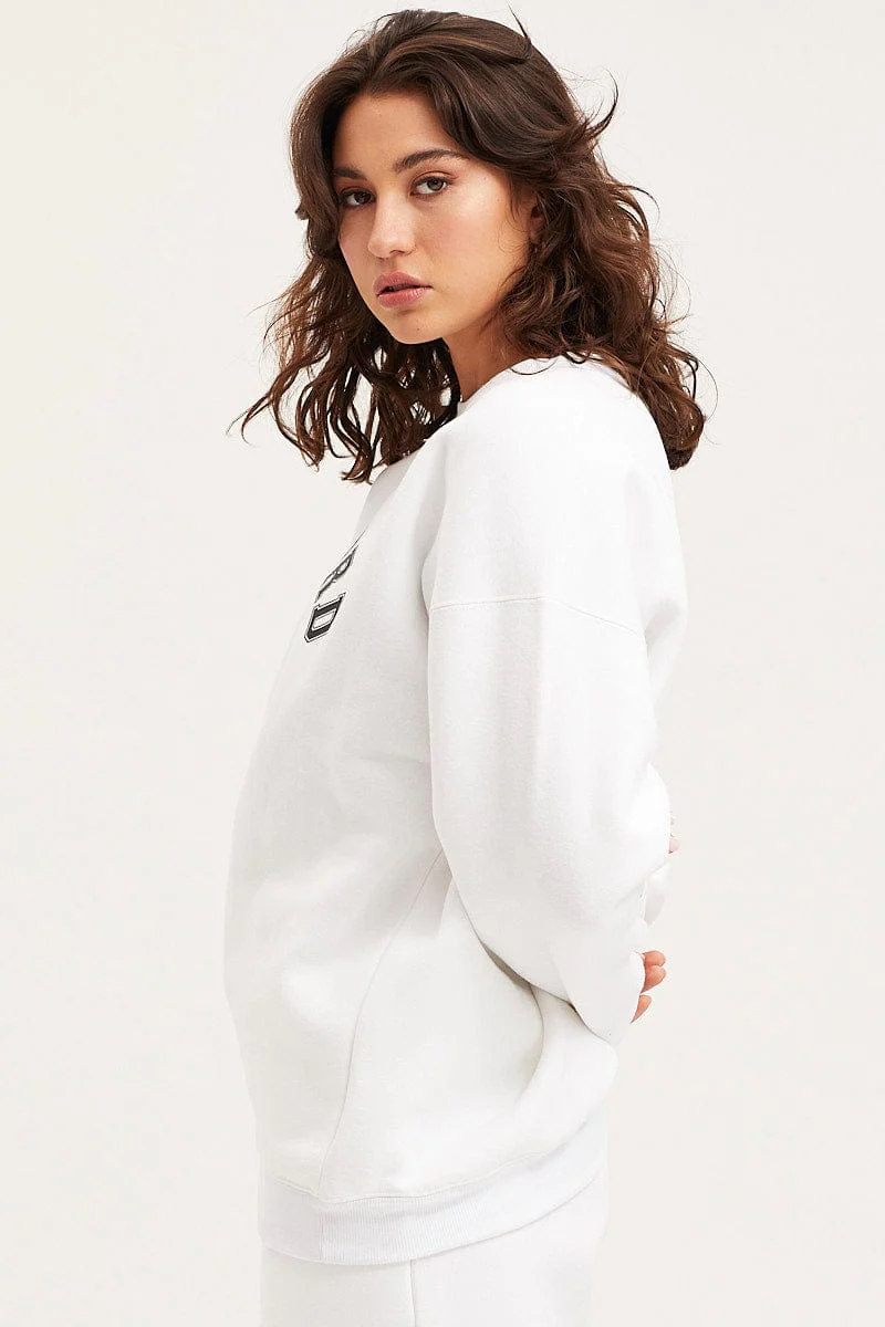 White Unisex Sweatshirts Oversized Crew Neck