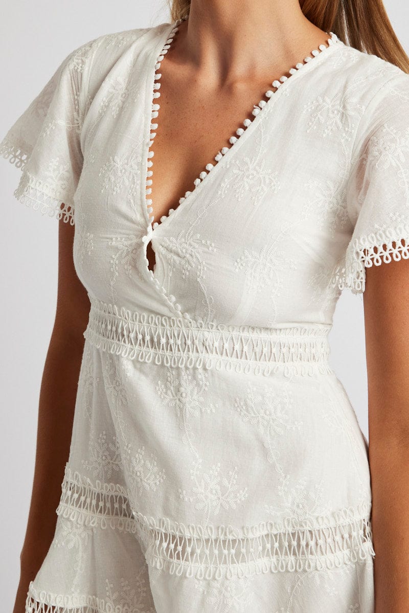 White Fit And Flare Dress Short Sleeve Mini