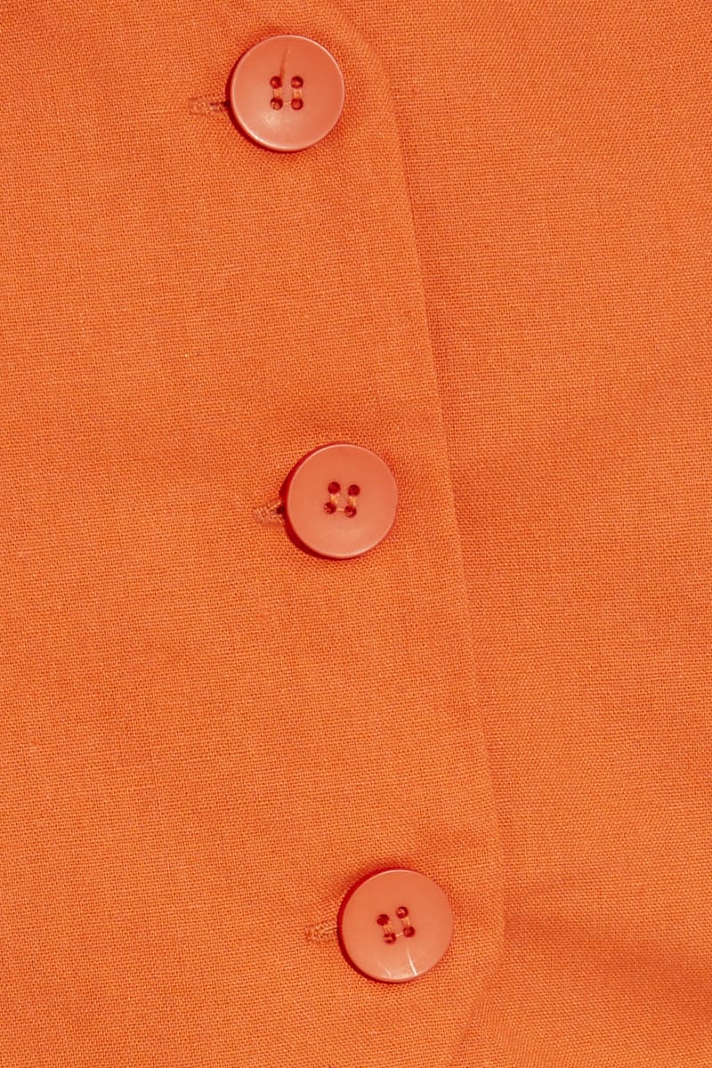 Orange Vest Top Sleeveless V-Neck Button Up Linen Blend