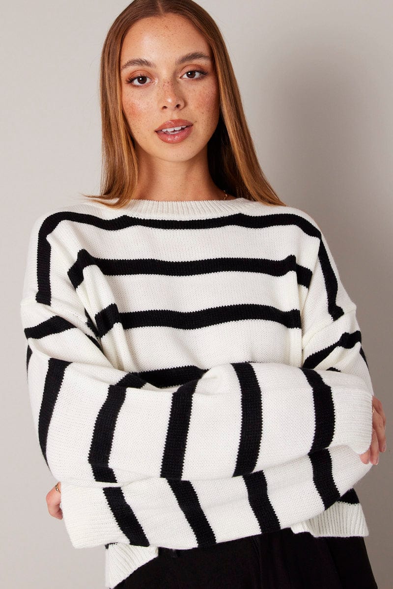 White Stripe Knit Jumper