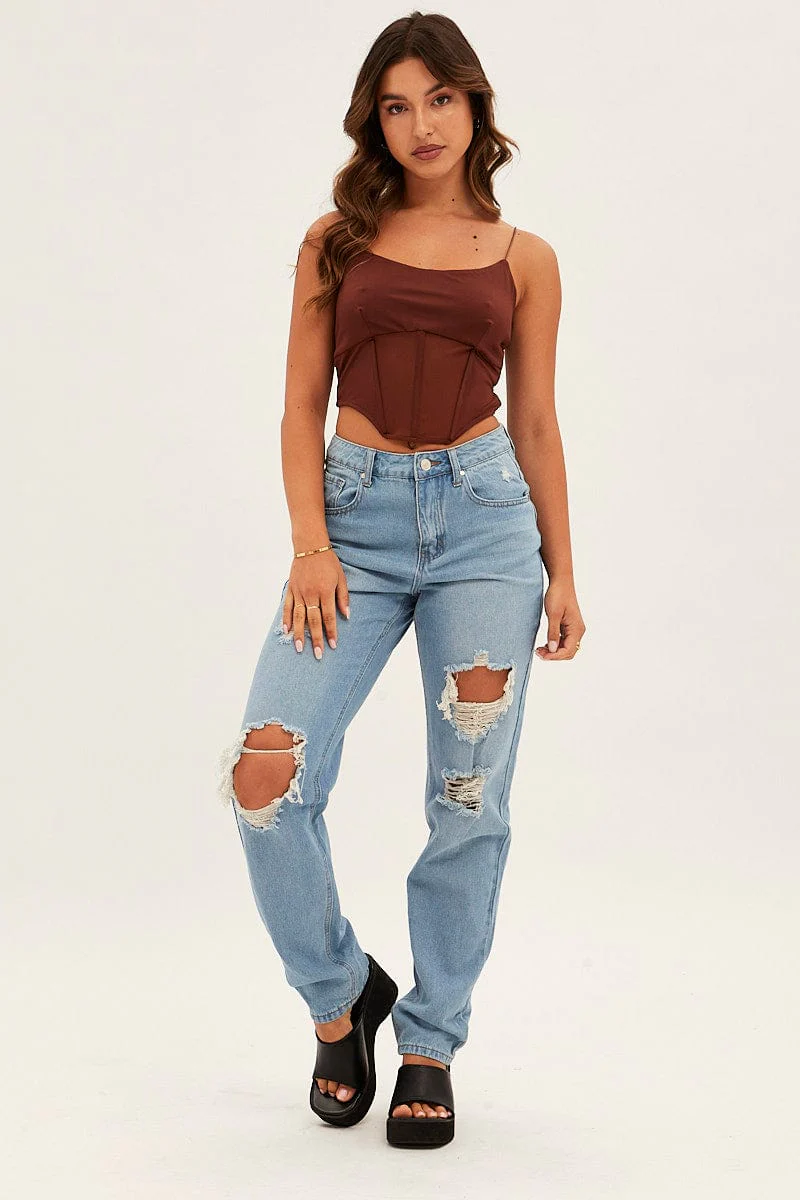 Blue Baggy Jeans High Rise Denim