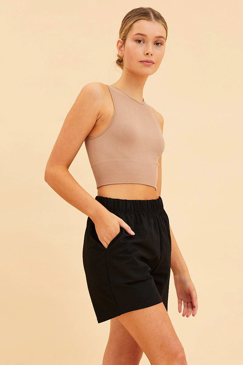 Black Relaxed Short Pull On Cotton Terry Stretch