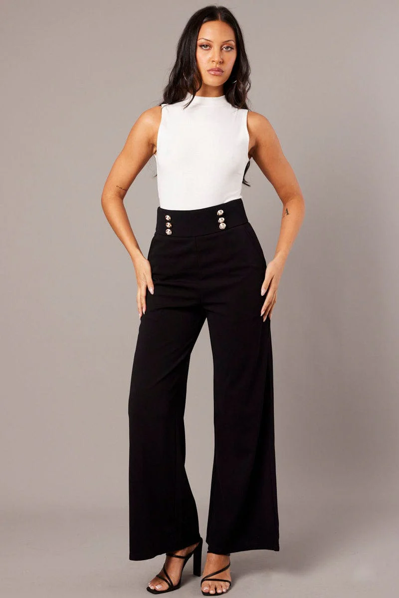 Black Wide Leg Pants High Rise