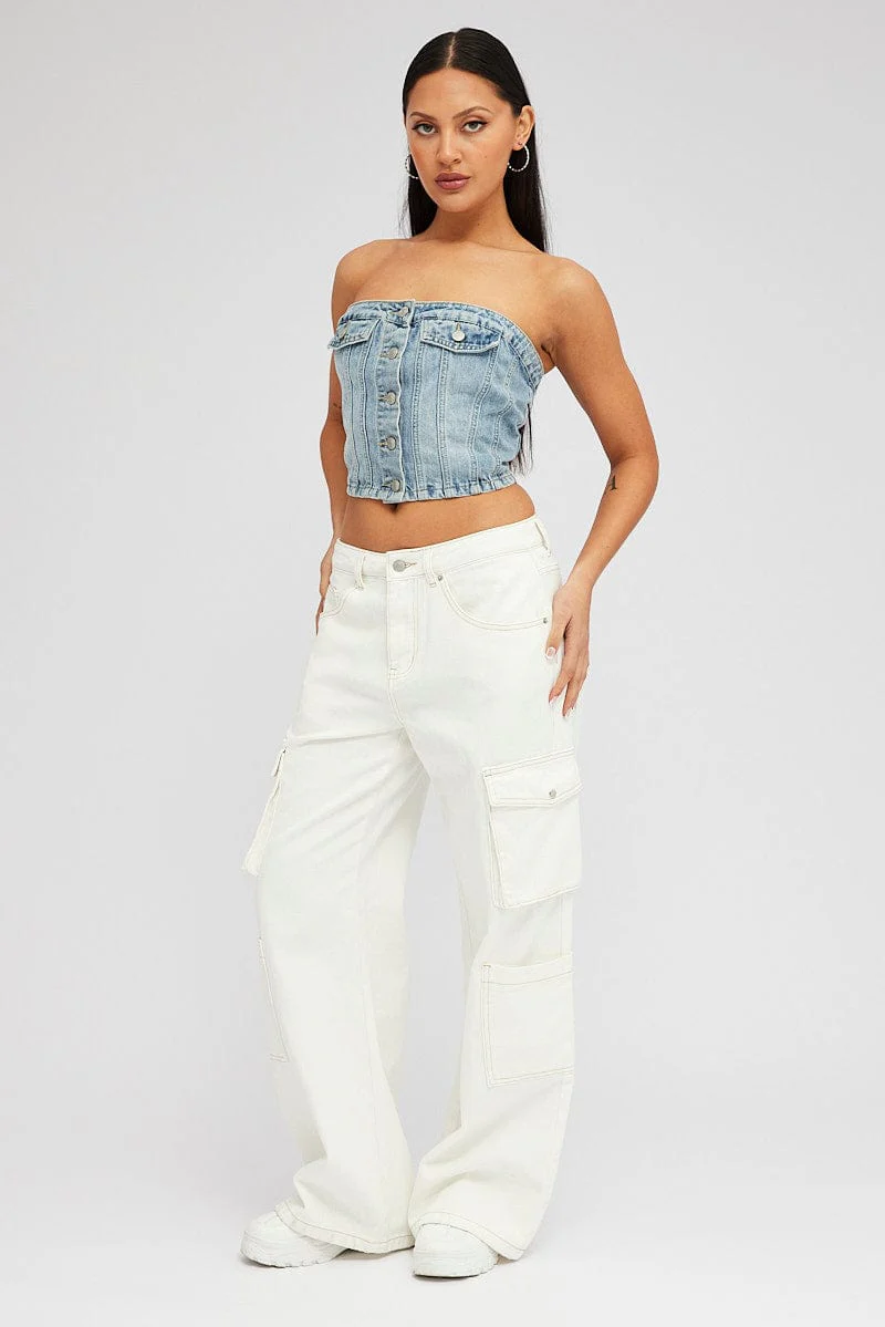 White Cargo Jean High Rise Multi Pocket