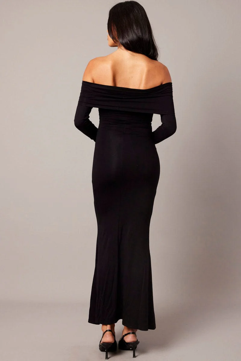 Black Off Shoulder Dress Long Sleeve  Maxi