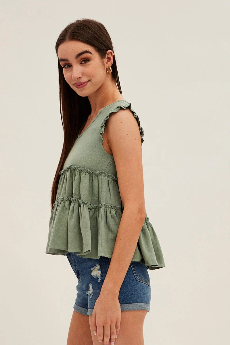 Green Ruffle Tiered Top