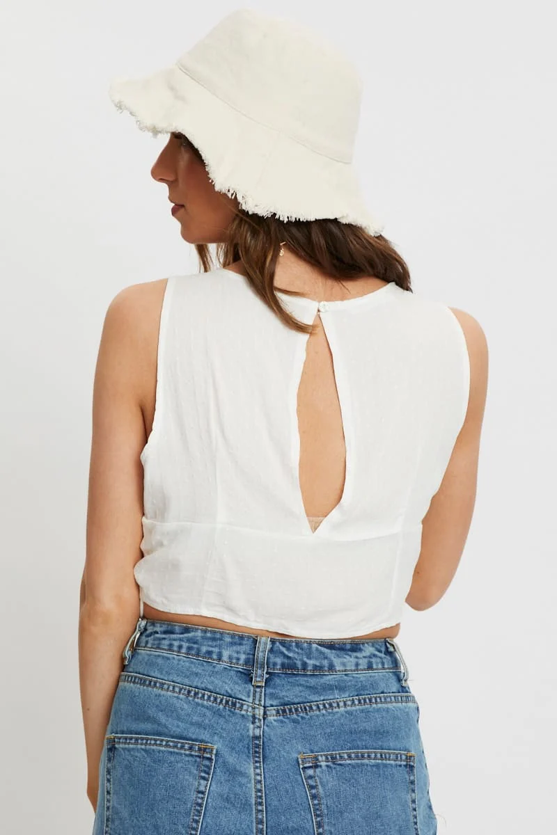 White Button Front Drawstring Cami