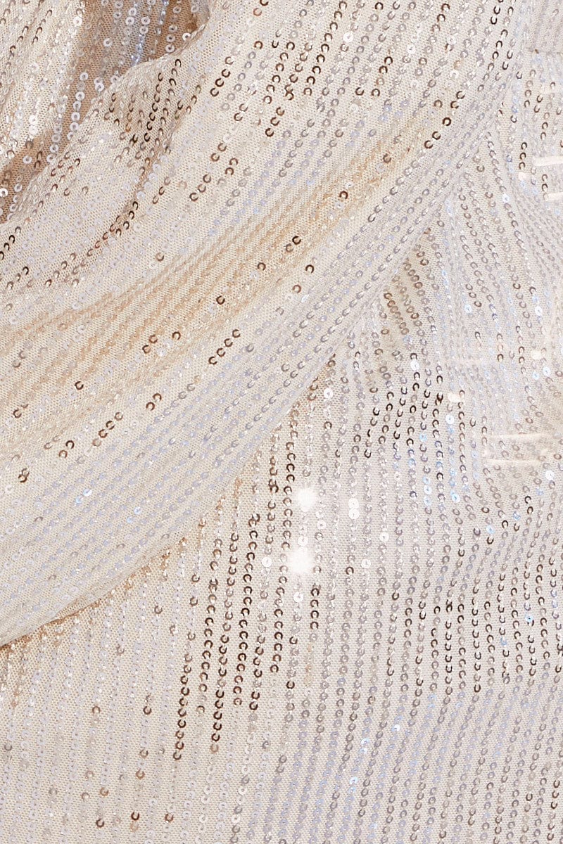 Beige Sequin Party Dress