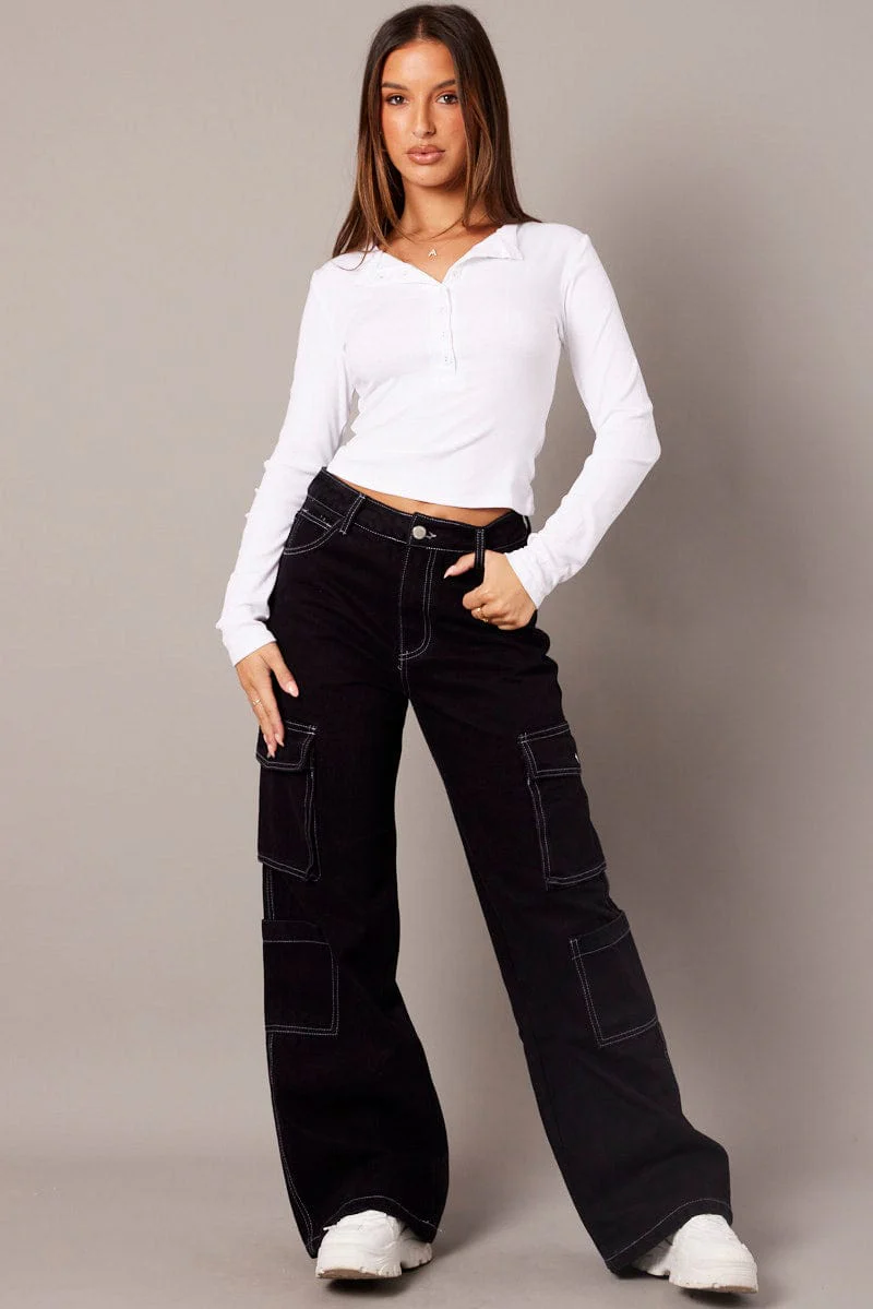 White Button Front Top Long Sleeve