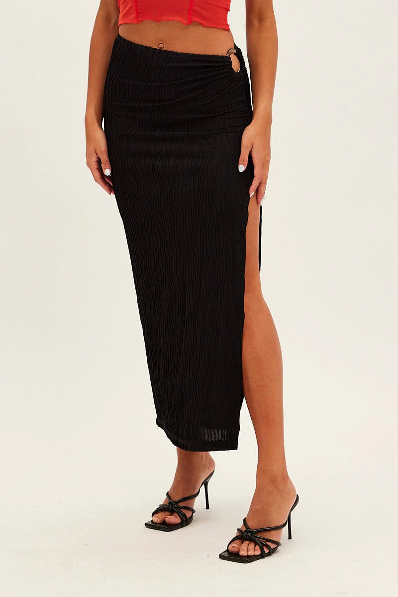 Black Keyhole Midi Skirt
