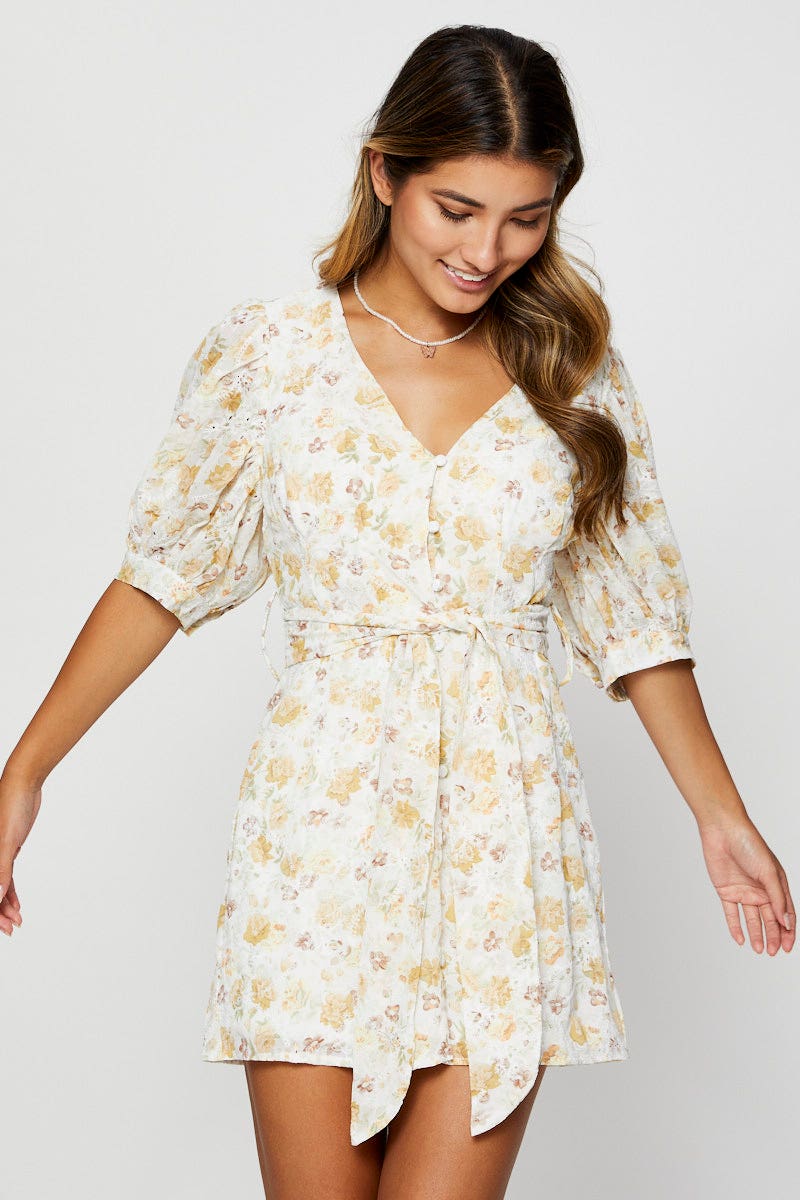 Print Dress Puff Sleeve Mini