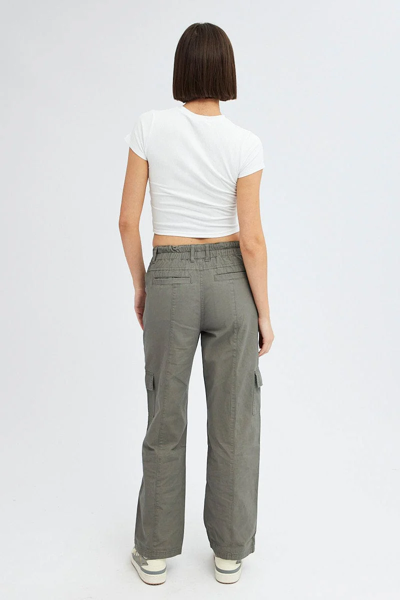 Grey Cargo Pants Mid Rise