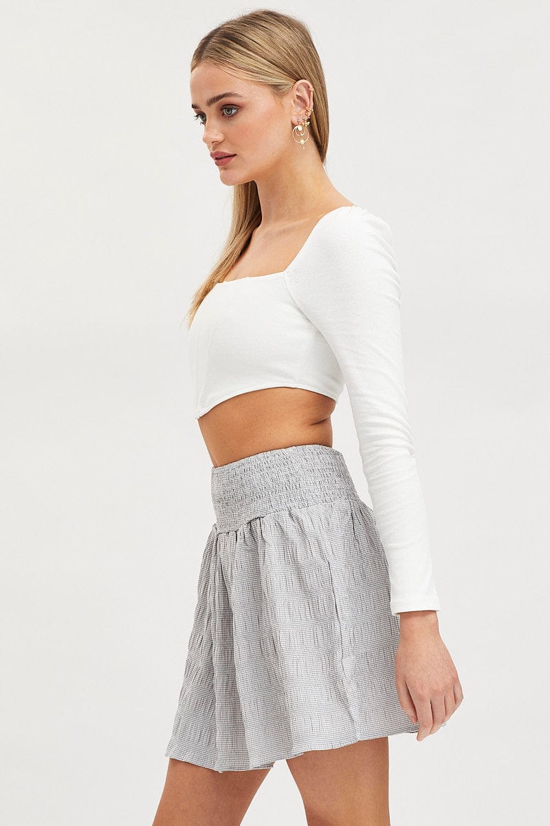 Check Flare Skirt High Rise Shirred Waist