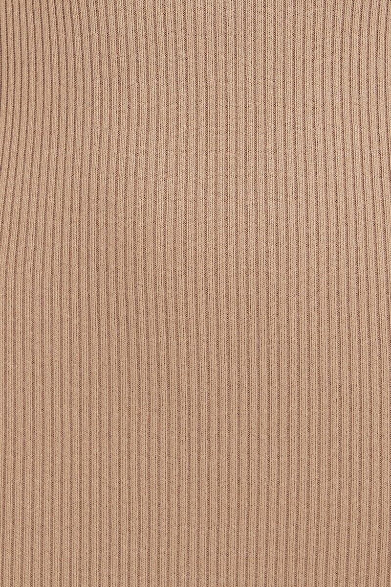 Beige Knit Dress Short Sleeve Bodycon Midi