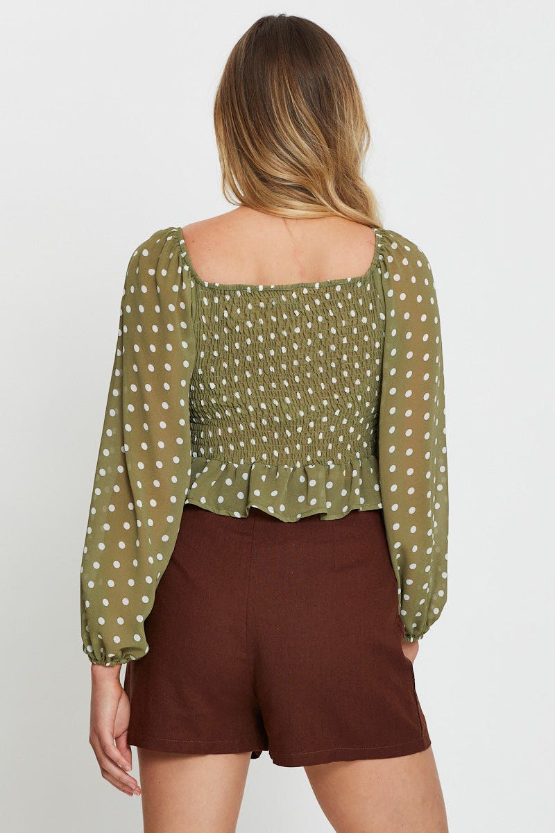 Polka Dot Crop Top Long Sleeve