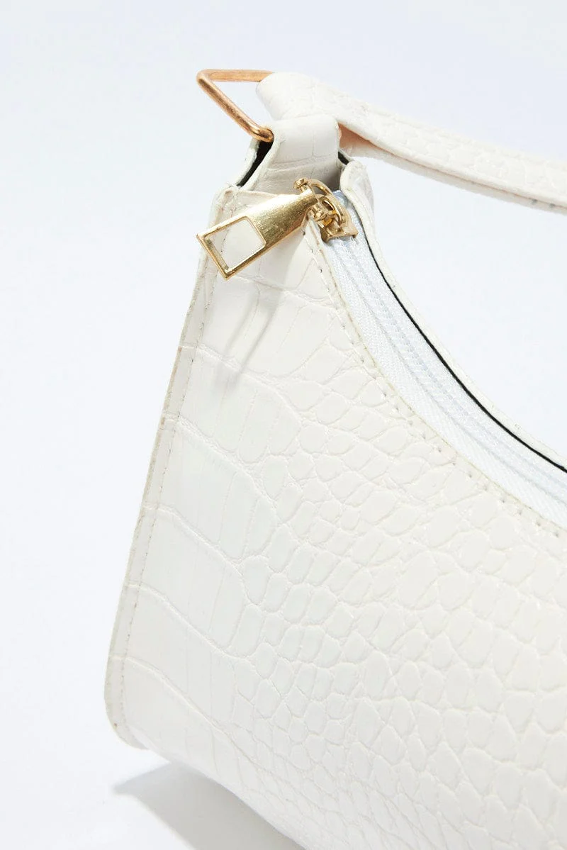 White Croc Embossed Baguette Bag Shoulder Bag