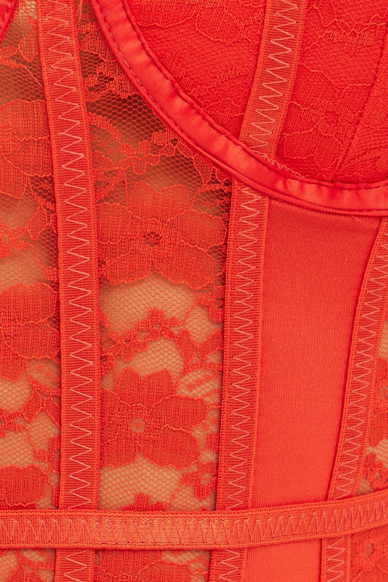 Orange Lace Bodysuit Singlet