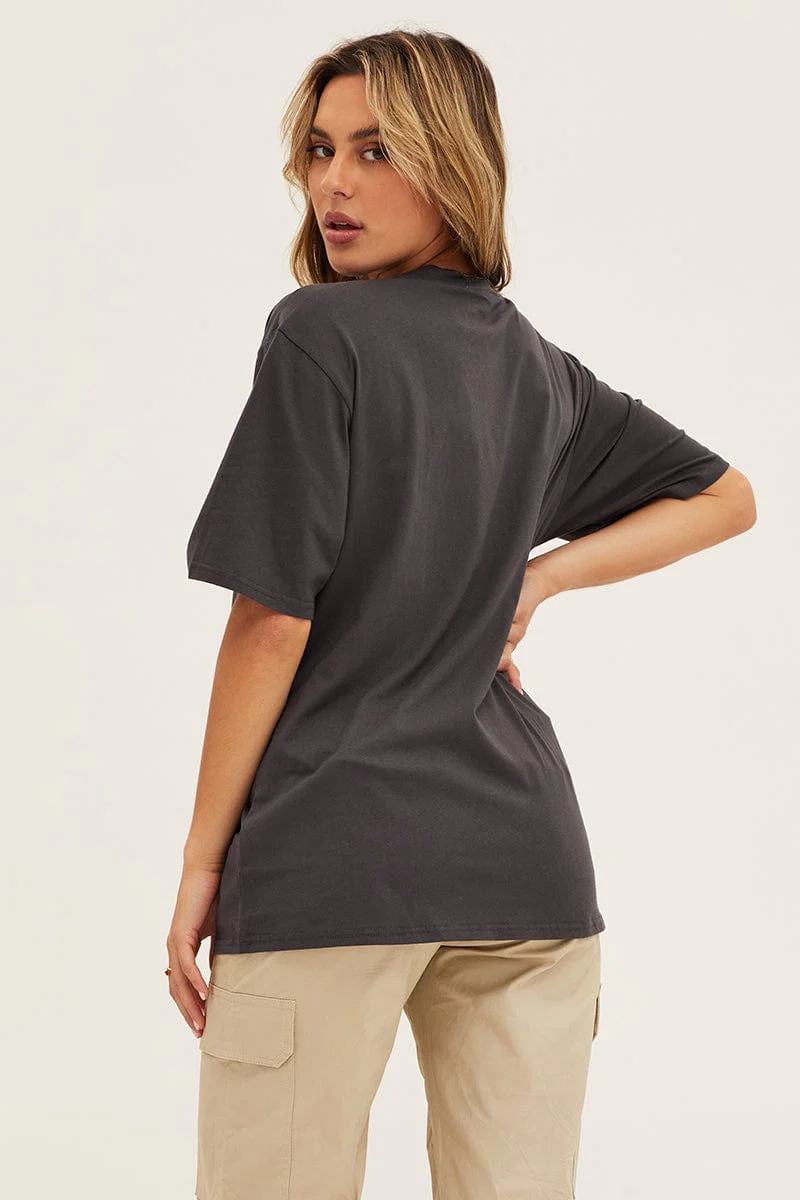 Grey Crew Neck Oversized Tee