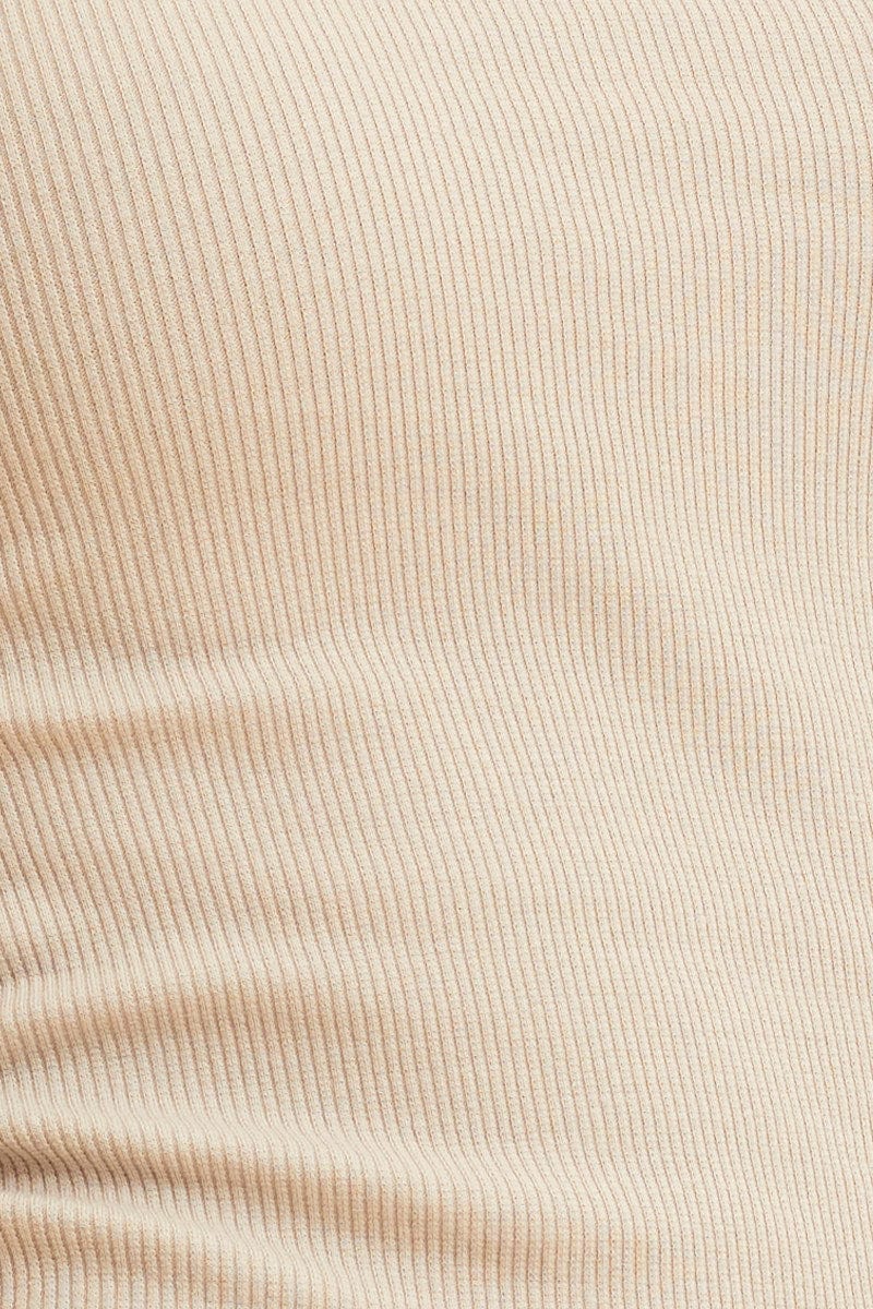 Beige Cotton Tank Scoop Neck Cotton Blend Rib Sleeveless